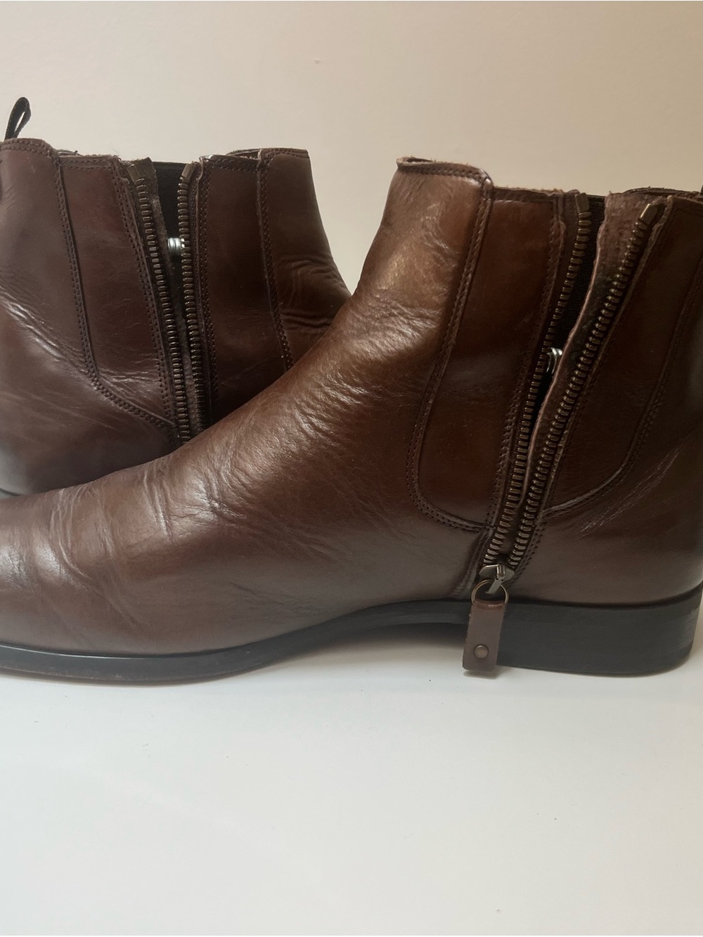 Minelli Men's Brown Leather Side-Zip Ankle Boots